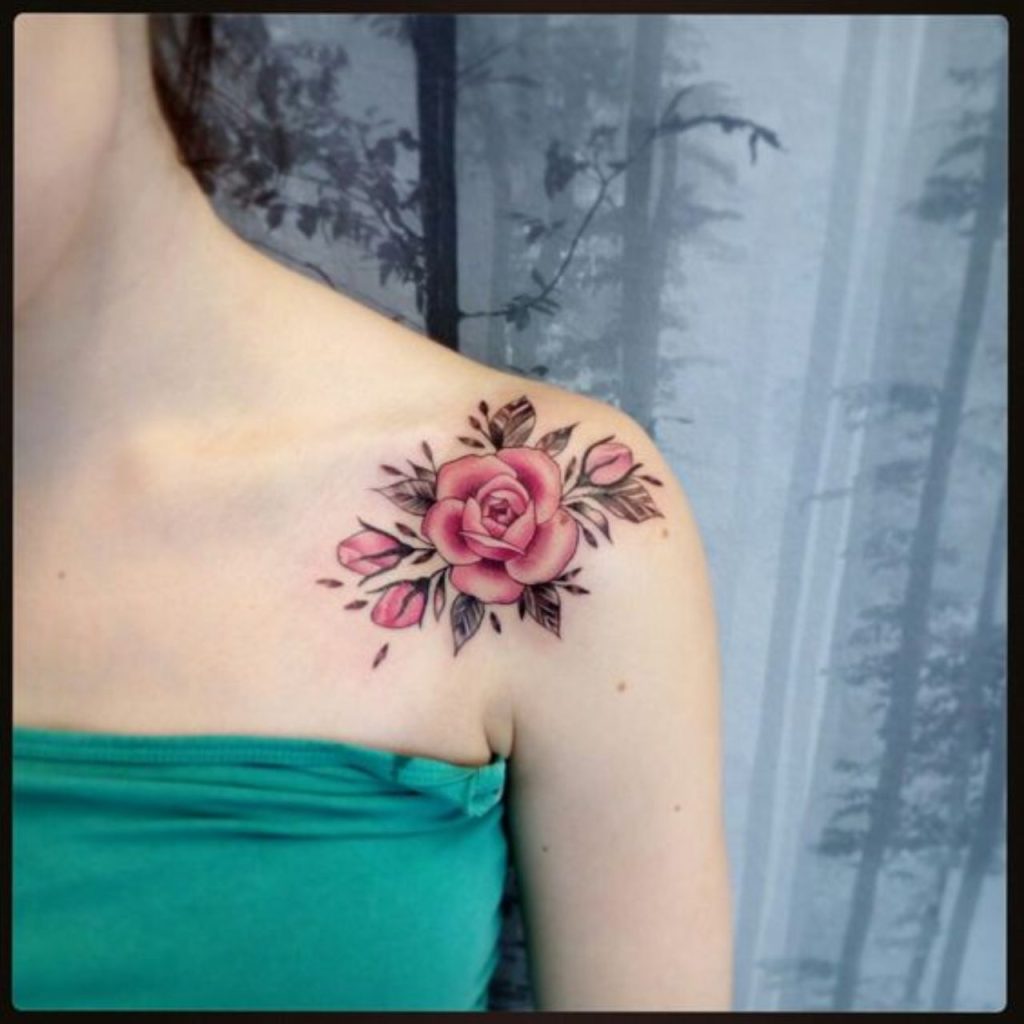 Rose on left Shoulder Tattoo Designs for Female