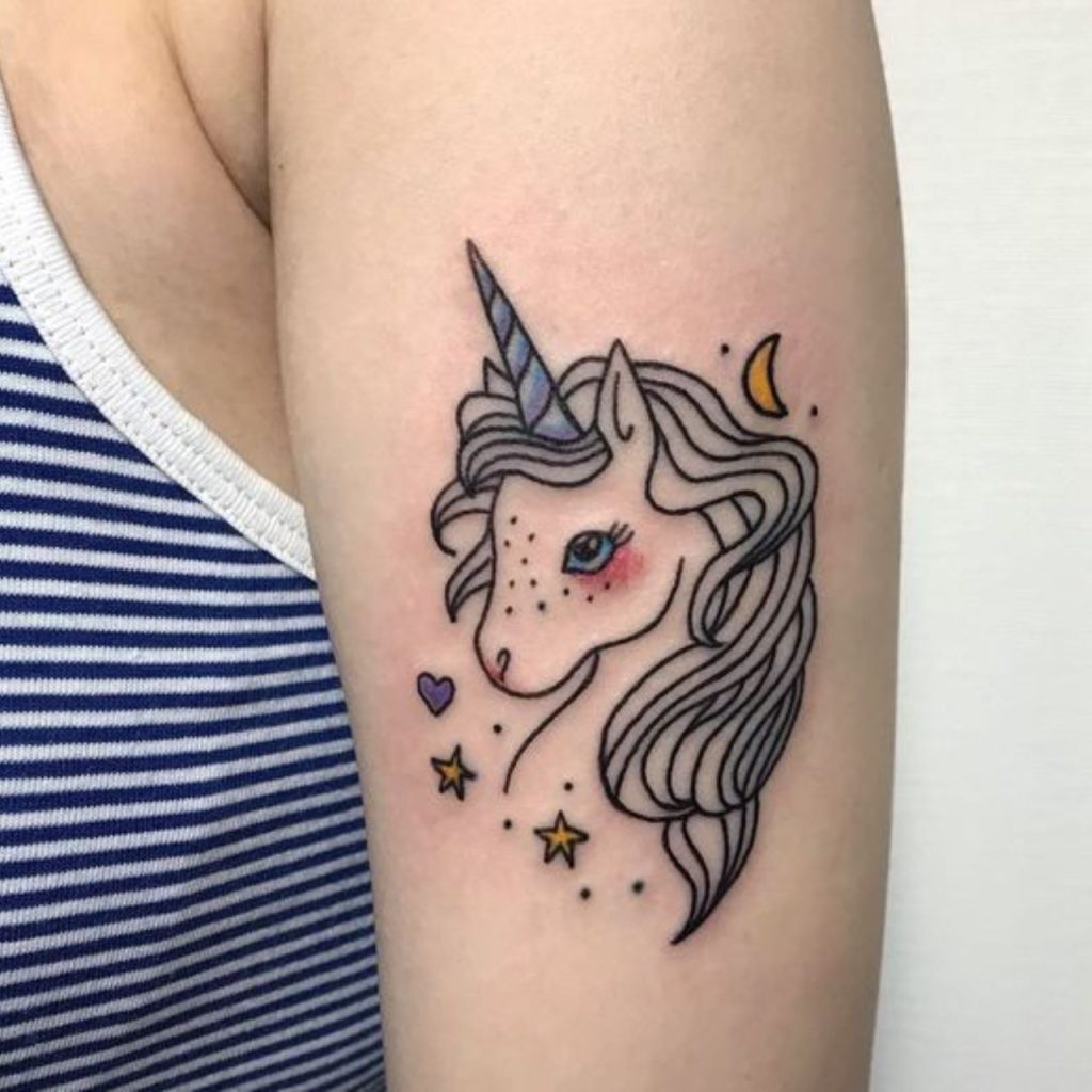 Unicorn Female Tattoo Sleeve Designs on left arm