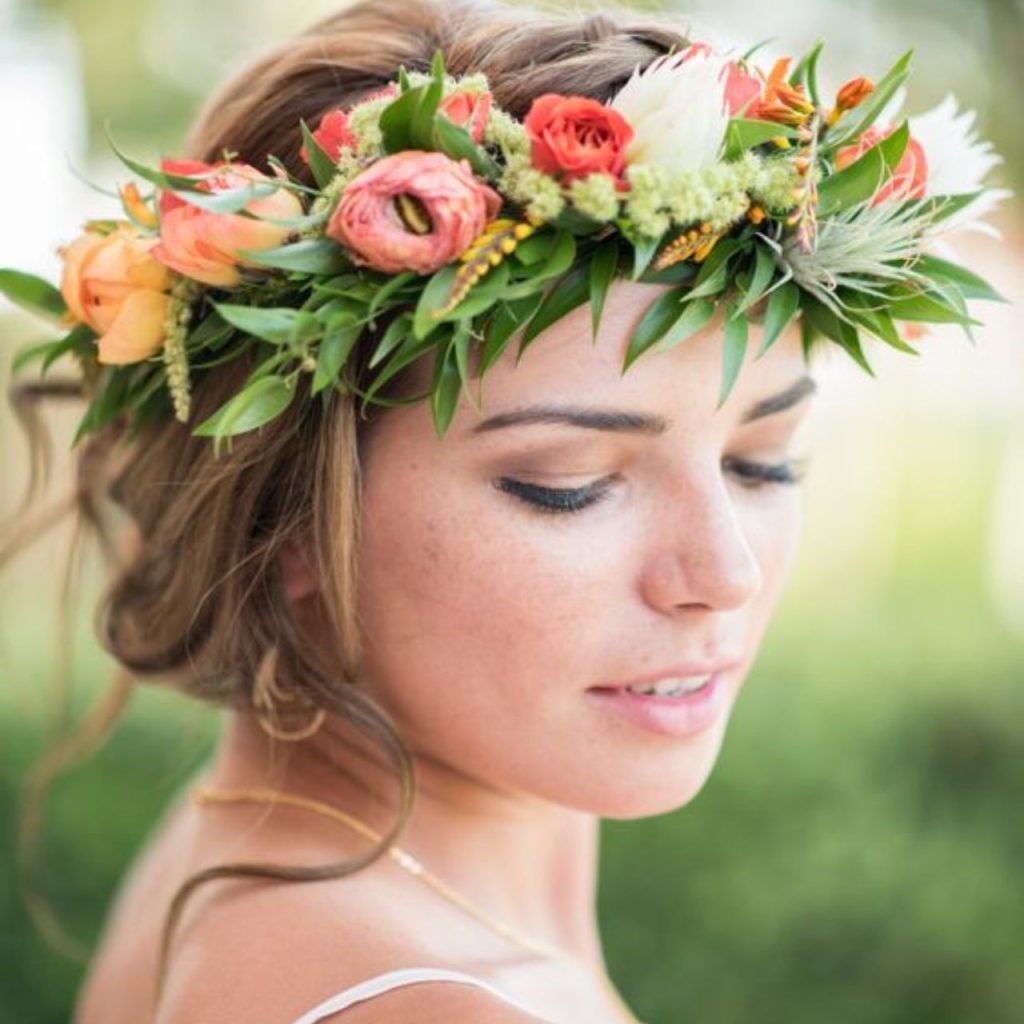 Hawaiian-style floral crown hairstyle